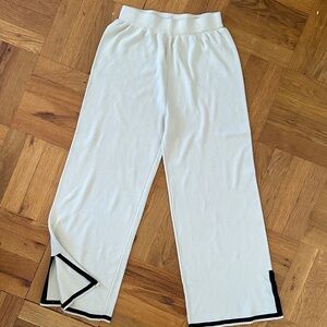 Cream Wide-Leg Pants with Black Trim